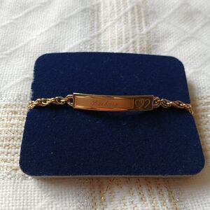 Signed Speidel USA Vtg Gold Tone ID Bracelet Engraved "Barbara" Hearts Danity